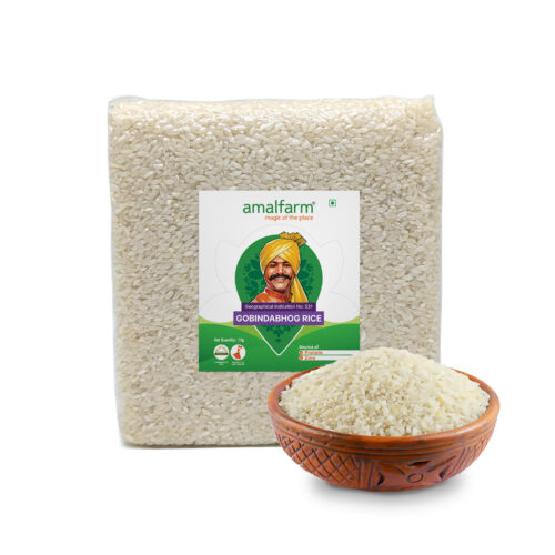 Premium quality Gobindobhog rice grains in close-up view