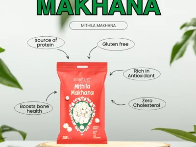 Makhana nutritional facts chart showing protein, calories, vitamins and minerals content
