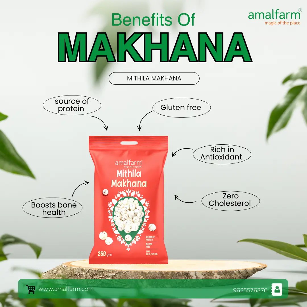 Makhana nutritional facts chart showing protein, calories, vitamins and minerals content