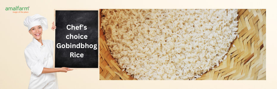 Blog banner featuring Amalfarm Gobindobhog Rice – GI-tagged aromatic rice from Bengal