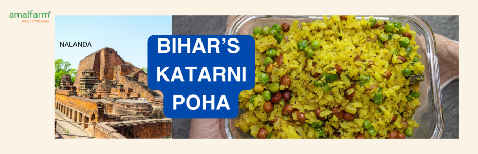 Amalfarm Katarni Poha banner featuring premium GI-tagged rice flakes