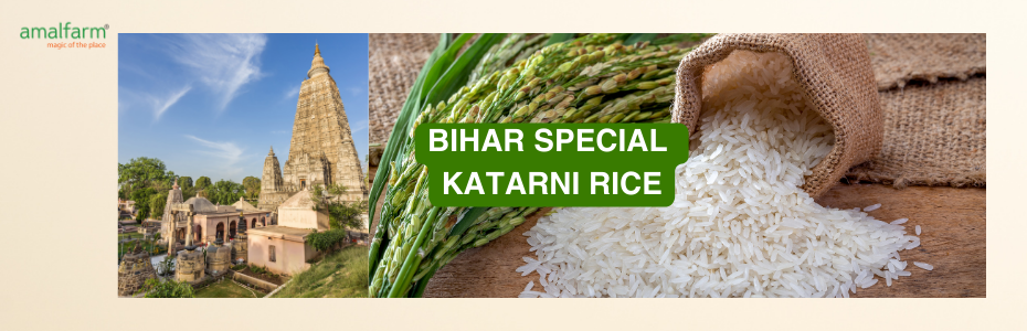 "Blog banner featuring Amalfarm Katarni Rice – traditional GI-tagged rice variety